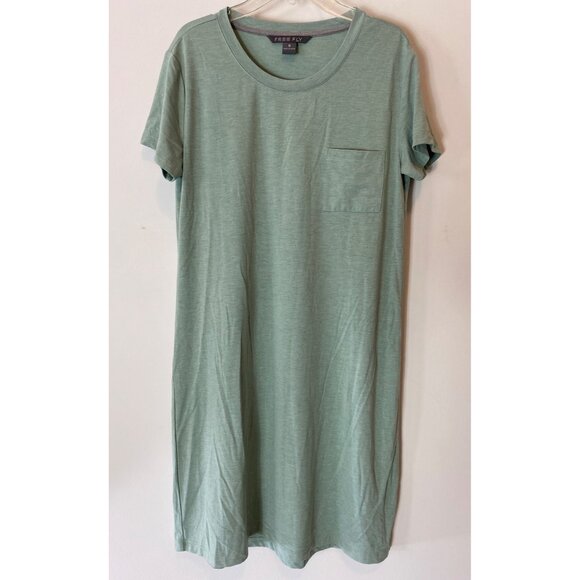 Free Fly Short Sleeve Sage T-Shirt Dress With Pockets Small - Picture 1 of 12